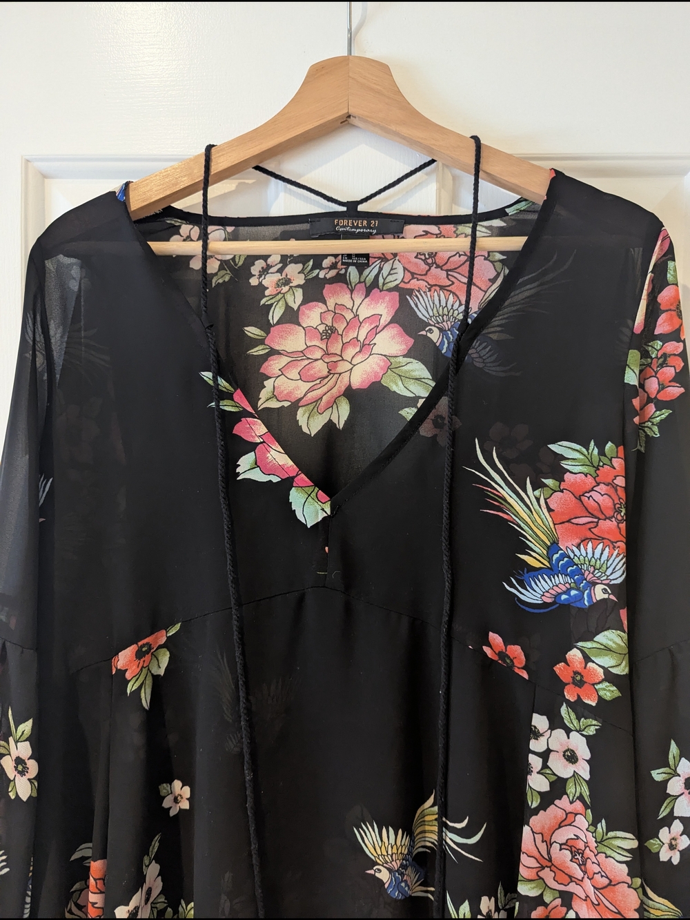 Dark Floral Babydoll Mini Dress Sheer Blouse Boho Whimsigoth Fairycore S/M/L - Picture 4 of 16